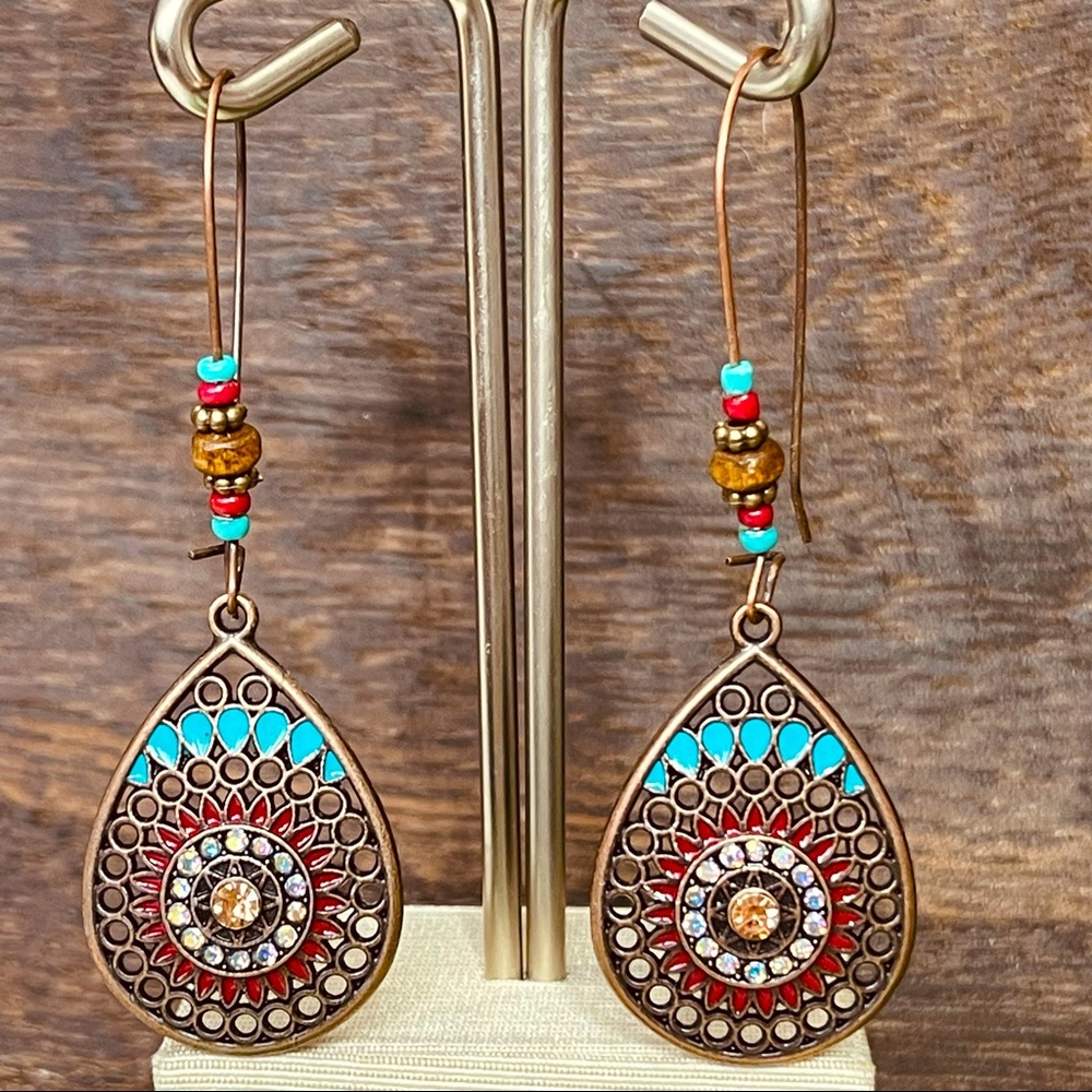Earrings BOHO QUIRKY LOOP Gypsy hippie antique tear drop hollowed out EARRINGS - Picture 1 of 12